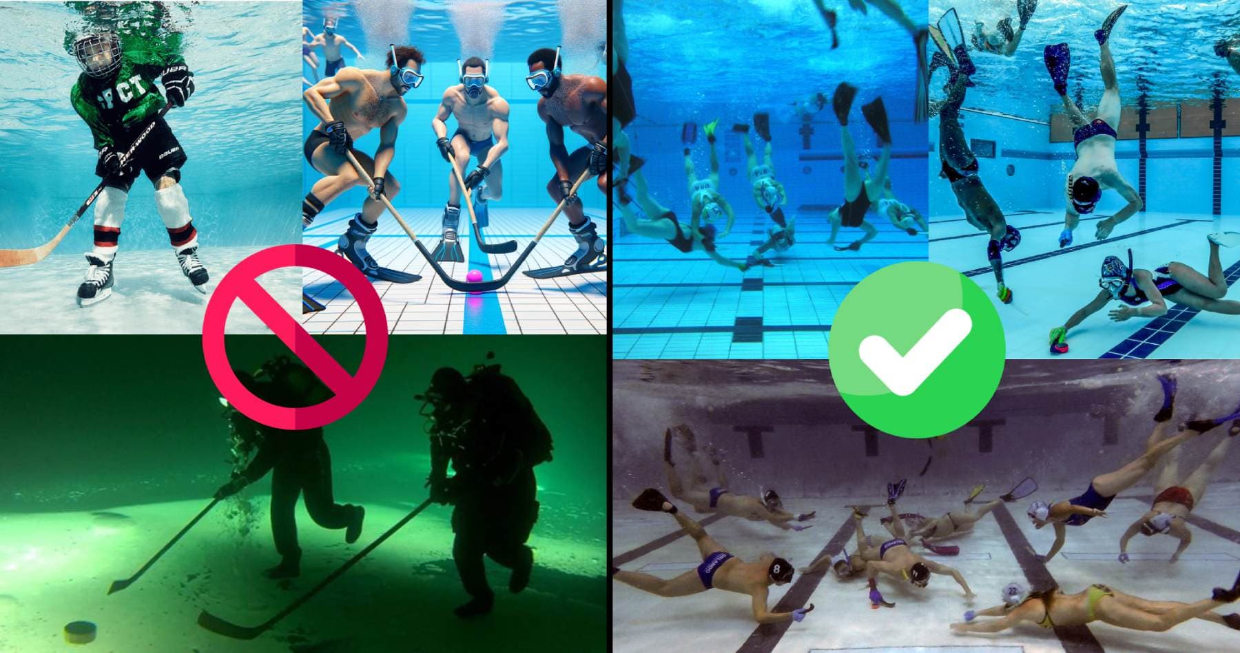 Underwater hockey players in action